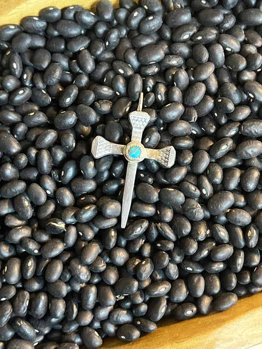 Horseshoe Nail and Turquoise Pendant