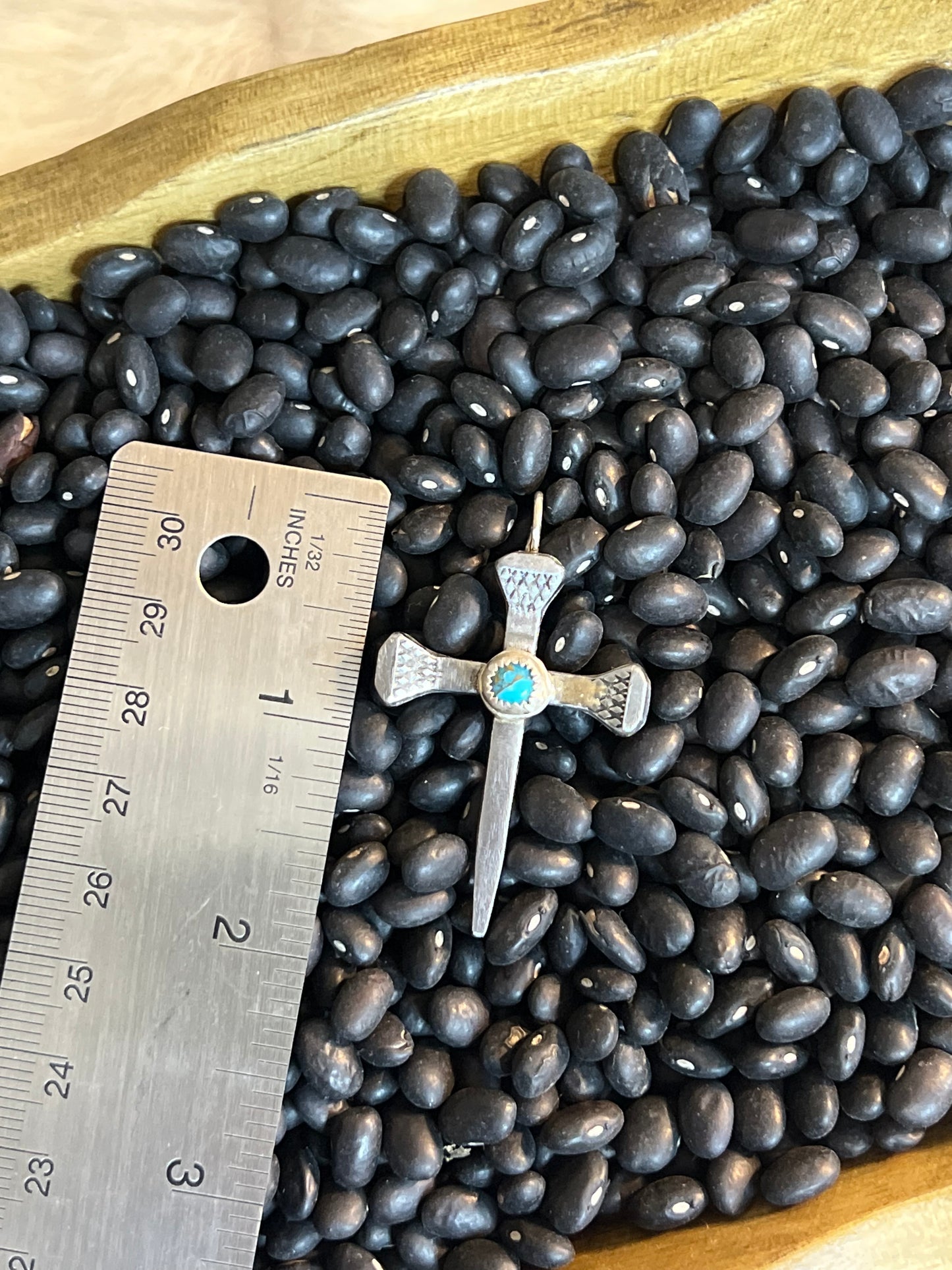 Horseshoe Nail and Turquoise Pendant