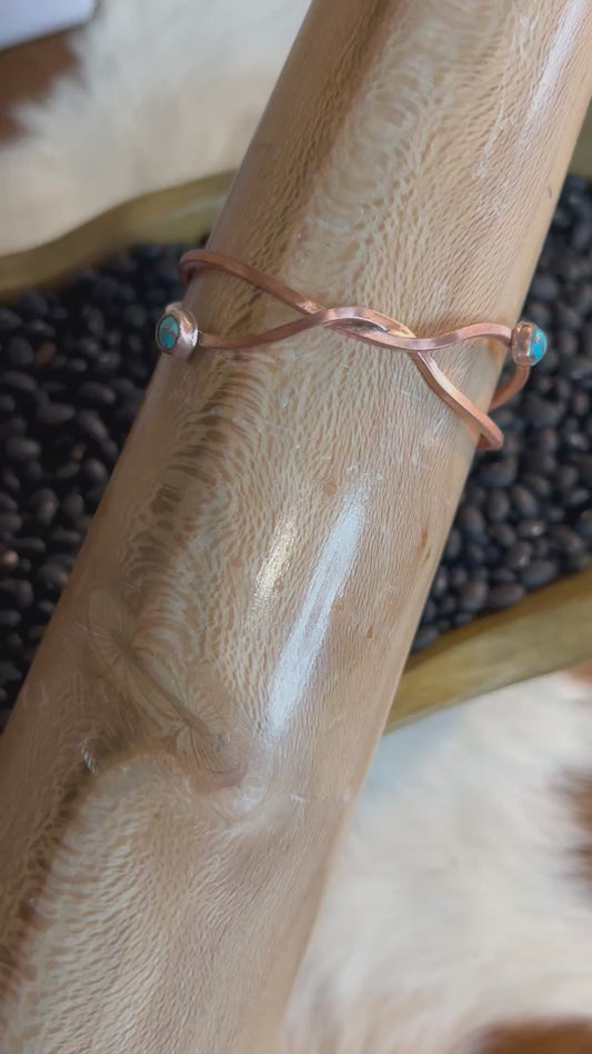 Twisted Copper Cuff with Turquoise stones